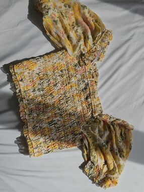 ASTR Floral Smocked Crop Top in Yellow and Cream